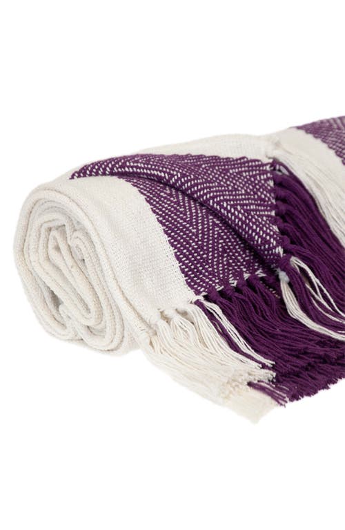 Parkland Collection Archee Stripe Fringe Trim Cotton Throw Blanket In Purple