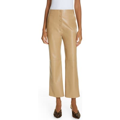 Nanushka Sora Faux Leather Crop Flare Pants, Brown