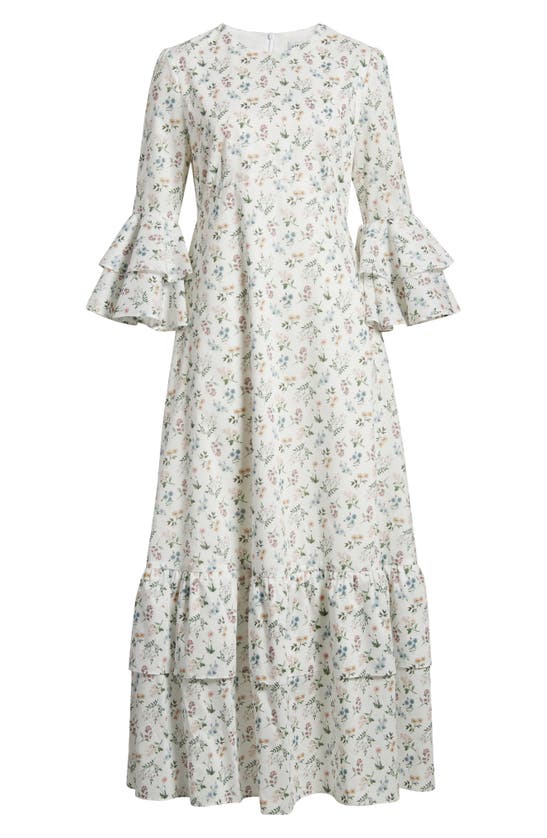 Shop Liberty London Gala Floral Tiered Cotton Maxi Dress In Cream