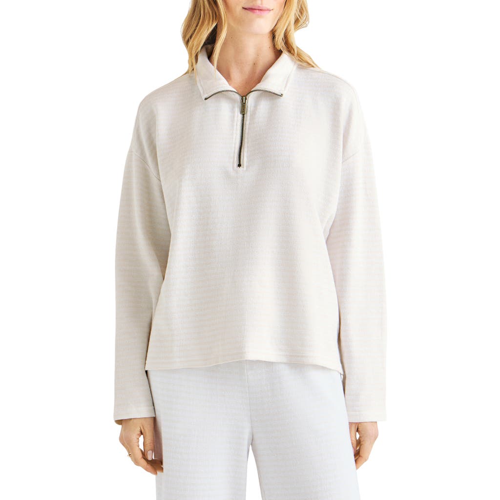 Splendid Bisous Quarter-zip Cotton Blend Sweatshirt In White Sand/white