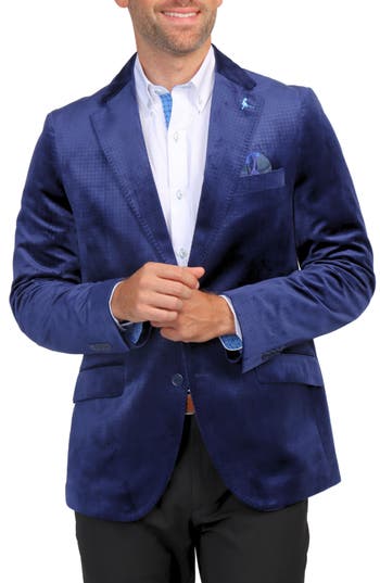 Shop Tailorbyrd Velvet Embossed Houndstooth Sport Coat In Navy