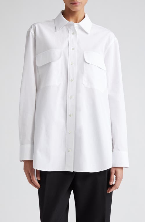 Macy Cotton Button-Up Shirt in White