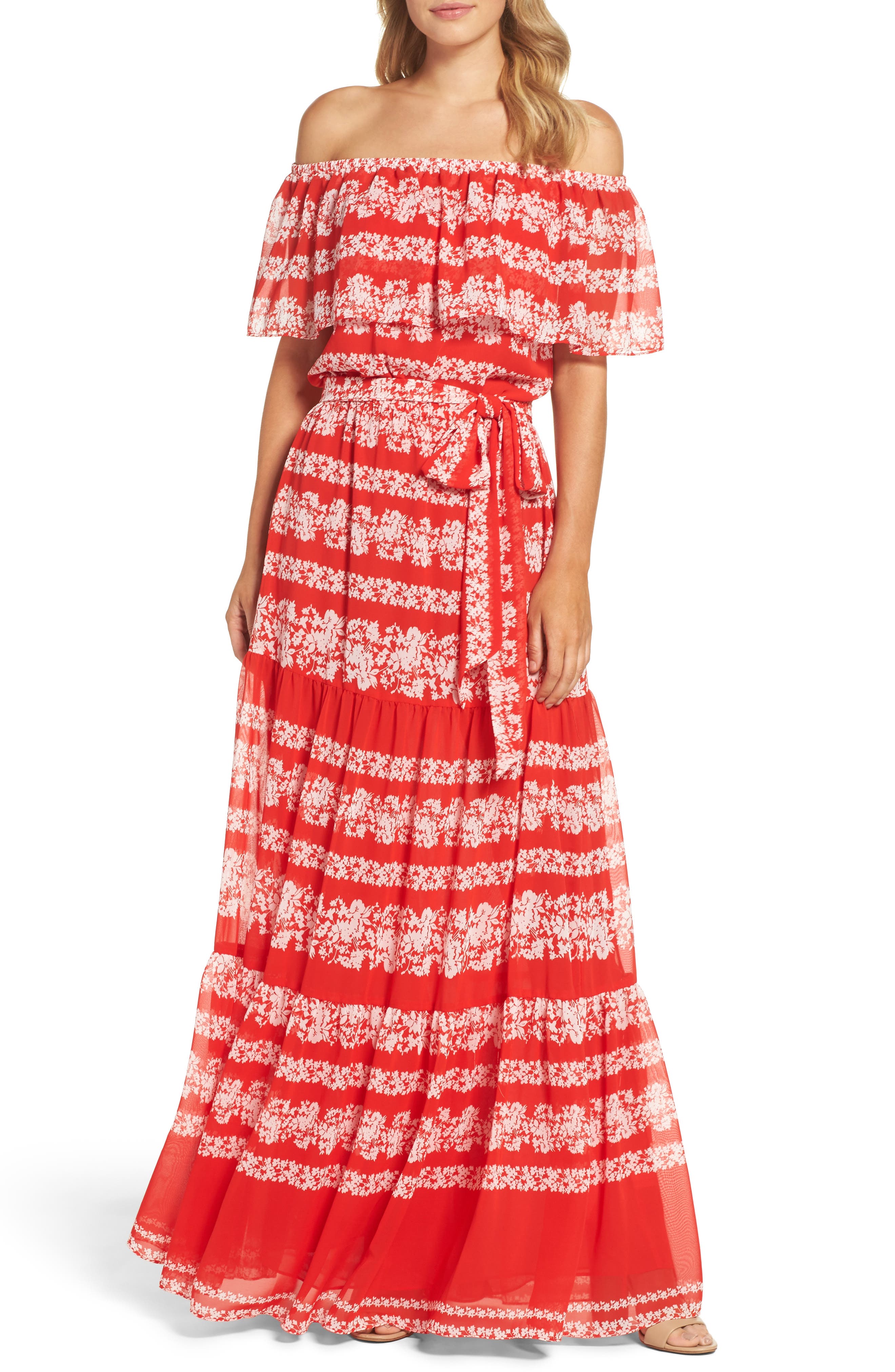 petite off the shoulder maxi dress