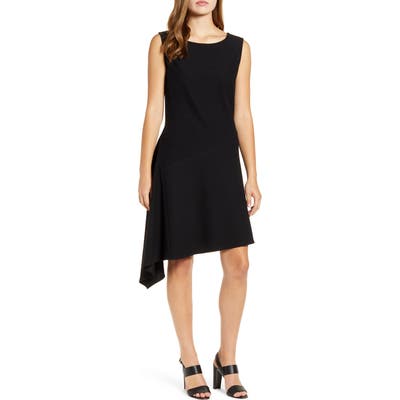 Ming Wang Asymmetrical A-Line Stretch Crepe Dress, Black