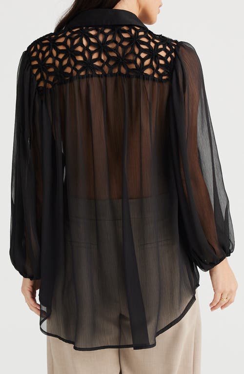 Shop Brave + True Brave+true Eden Lattice Yoke Sheer Button-up Shirt In Black