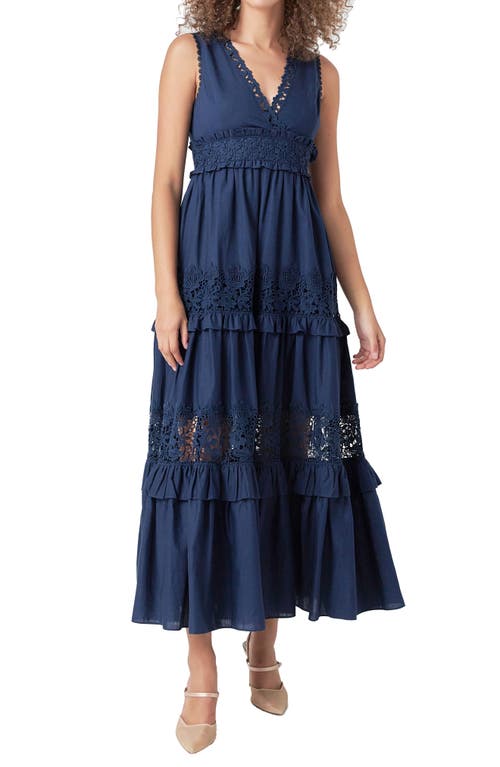 Shop Endless Rose Lace Inset Sleeveless Maxi Dress In Navy