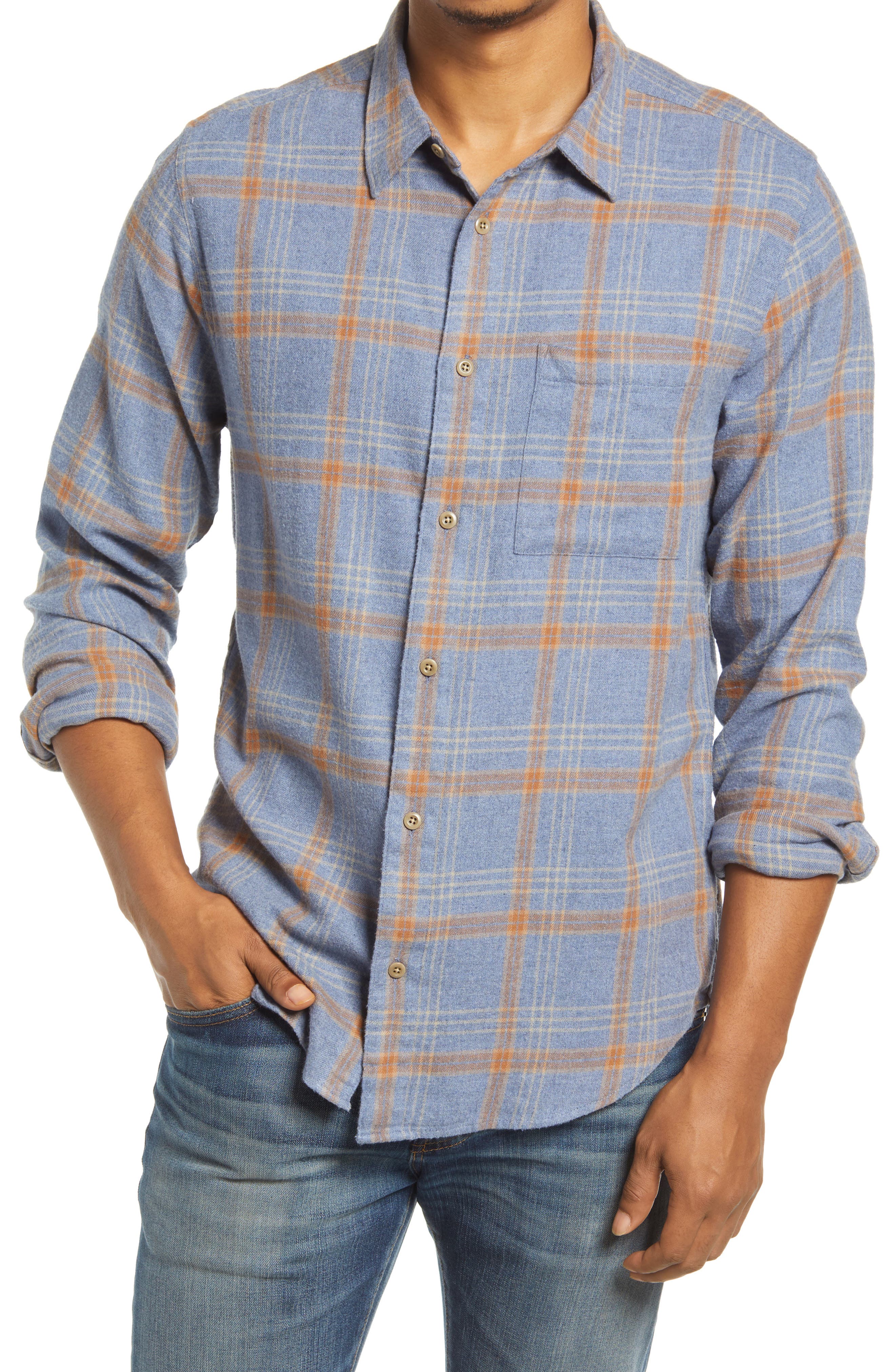 blue button up shirt