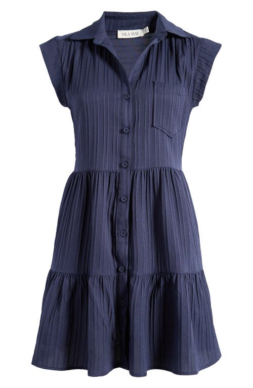 Shop Mila Mae Rib Tiered Ruffle Shirtdress In Navy