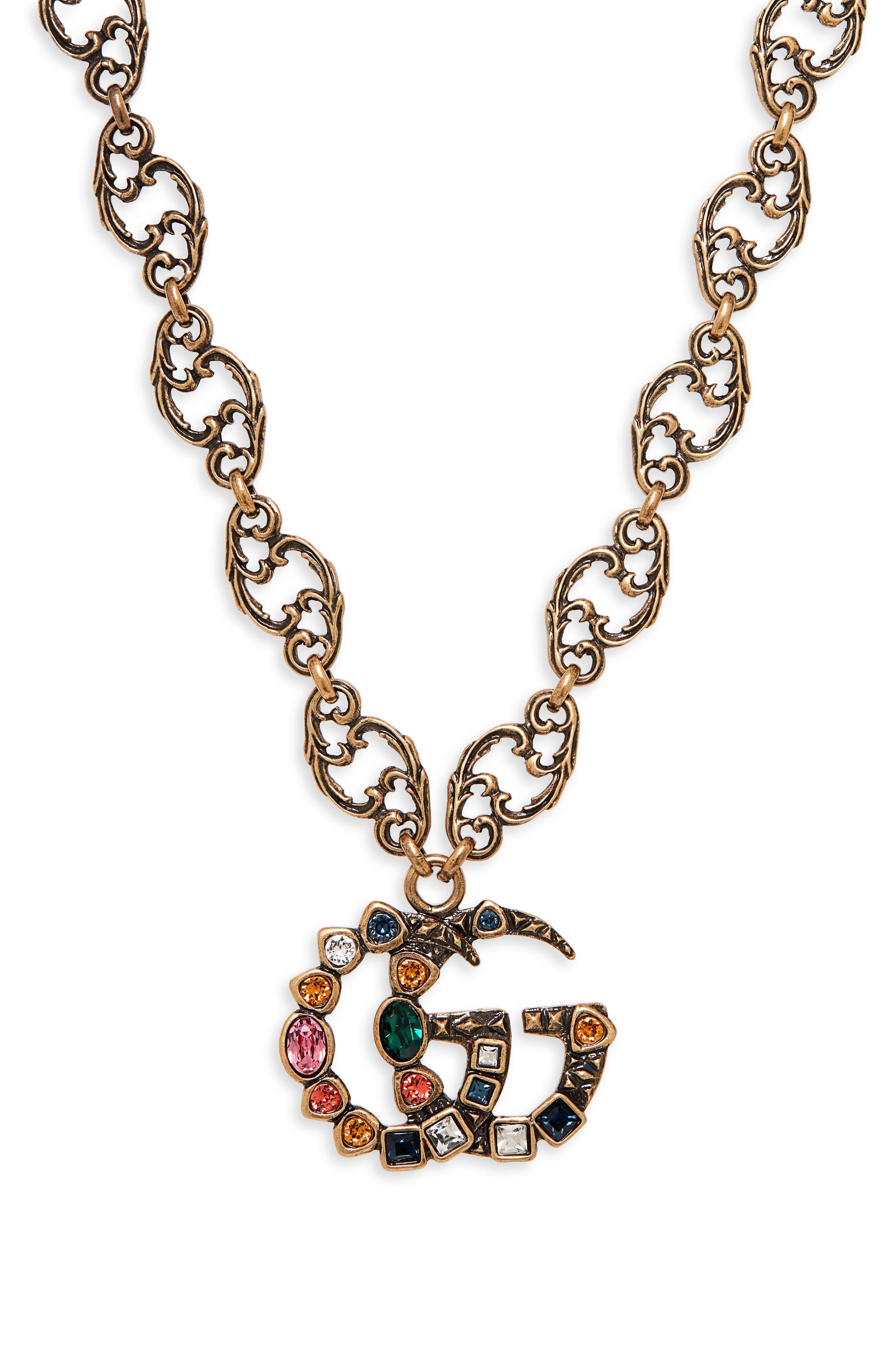 Gucci Crystal Double-G Pendant Necklace 