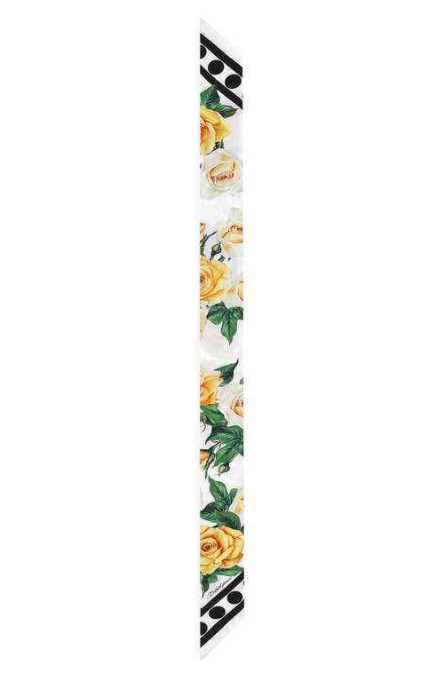 Dolce & Gabbana Dolce&gabbana Polka Dot & Floral Print Silk Skinny Scarf In Yellow/white Print