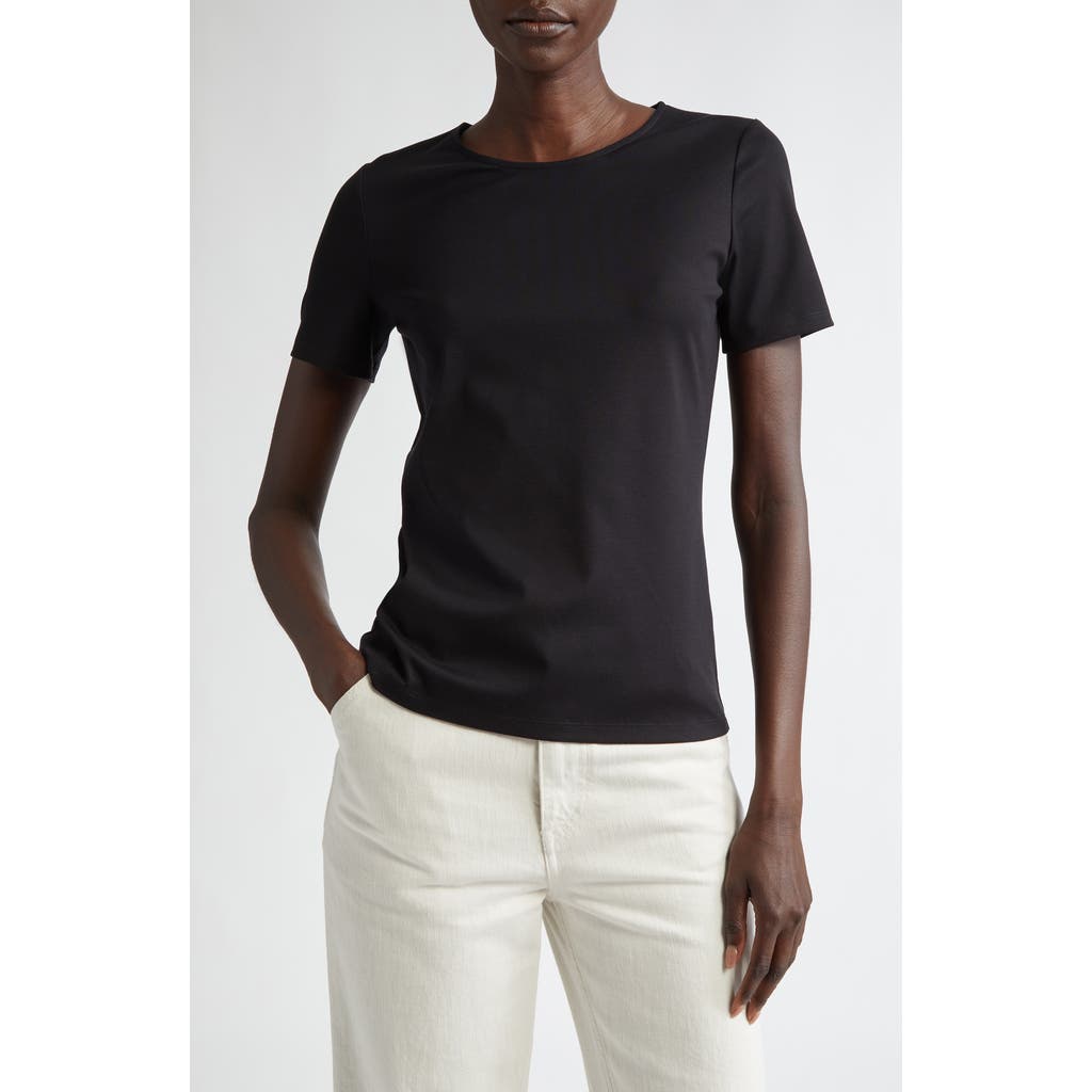 Lafayette 148 New York Stretch Cotton Crewneck T-shirt In Black