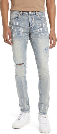 PURPLE BRAND Ripped Knee Blowout Painted Skinny Jeans