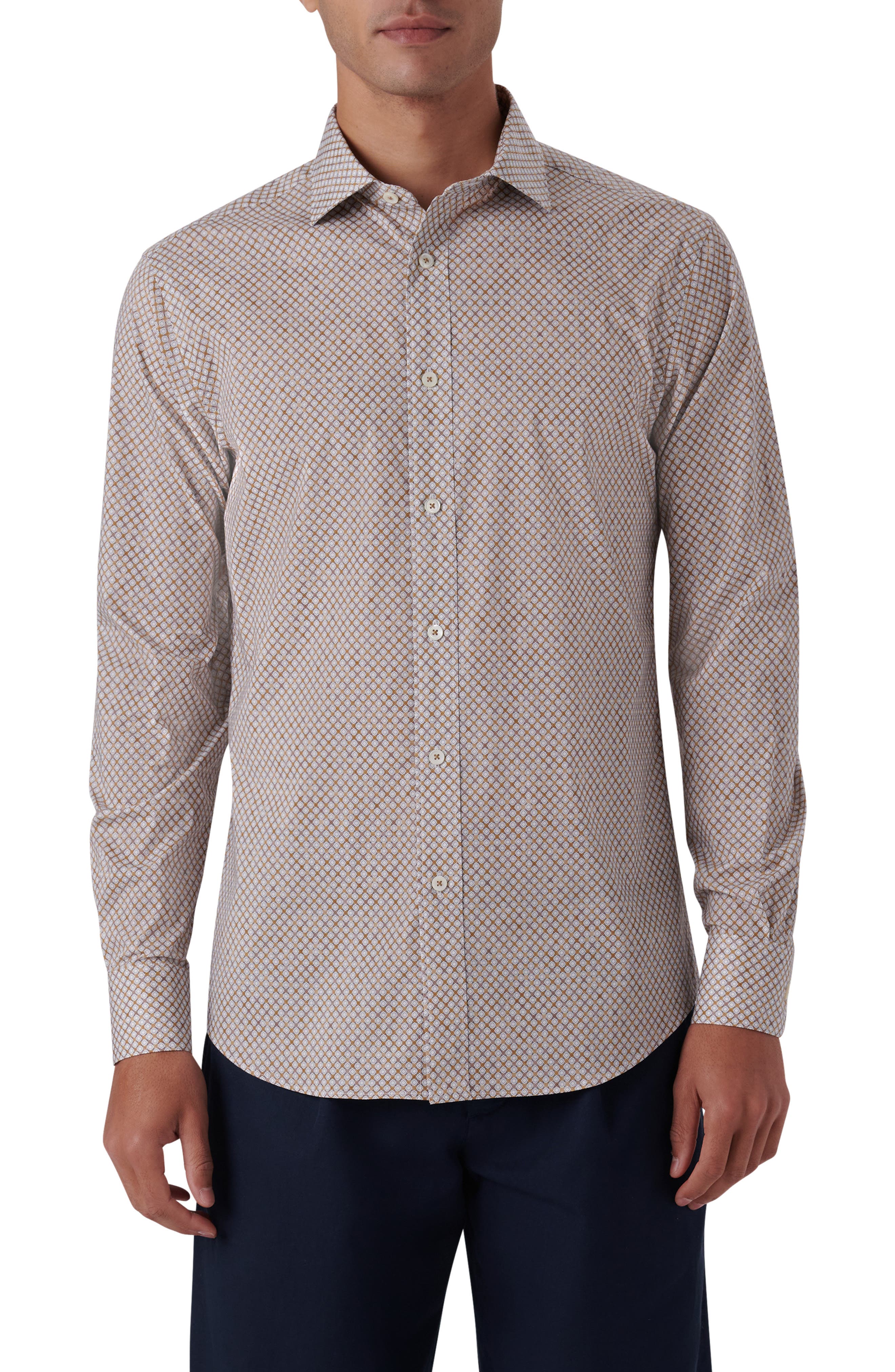 Shaped Fit Print Stretch Cotton Button-Up Shirt