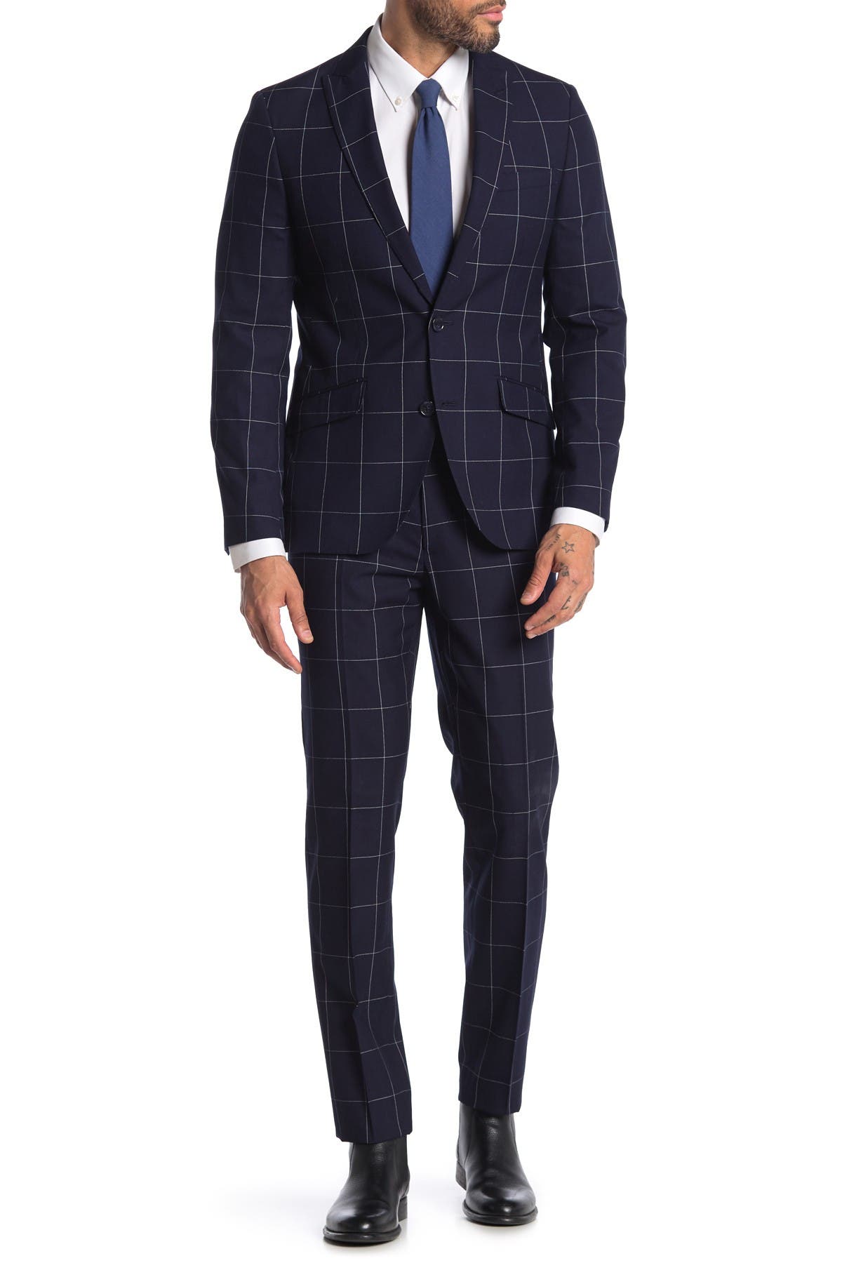 navy skinny suit