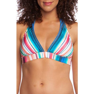 La Blanca Solar Stripe Halter Bikini Top, Size DD - Red