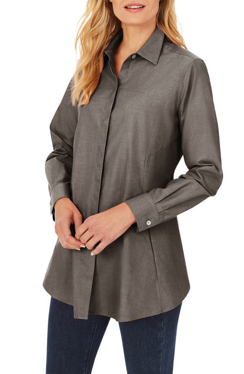 Foxcroft Cici Non-Iron Tunic Blouse in Charcoal at Nordstrom