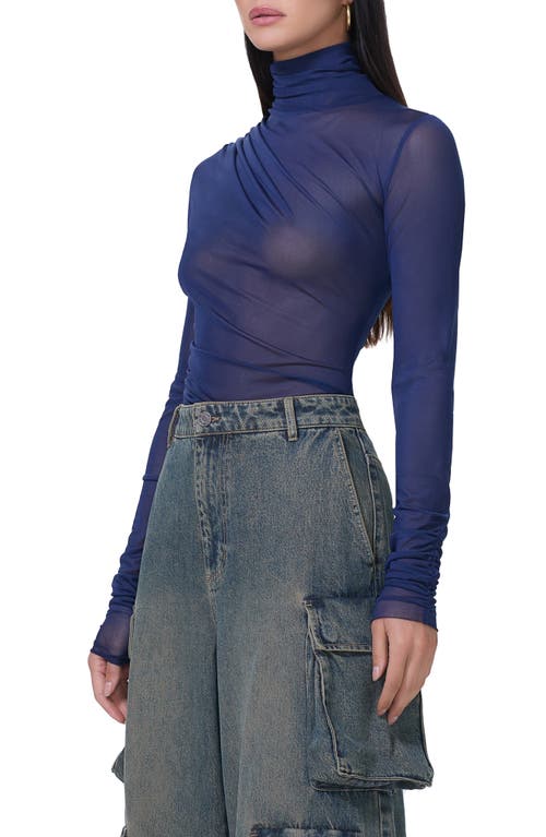 Afrm Martine Mesh Turtleneck Top In Bright Navy