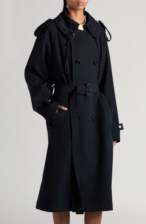 Shop Bottega Veneta Double Breasted Compact Wool Gabardine Trench Coat In 4246 Midnight Blue