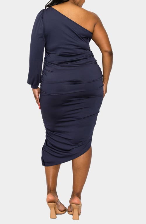 Shop L I V D Gaia One-shoulder Asymmetric Body-con Midi Dress In Navy