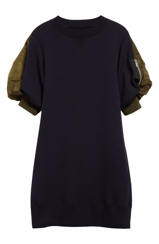 Shop Sacai Sponge Sweatshirt Dress In Navy X Olive