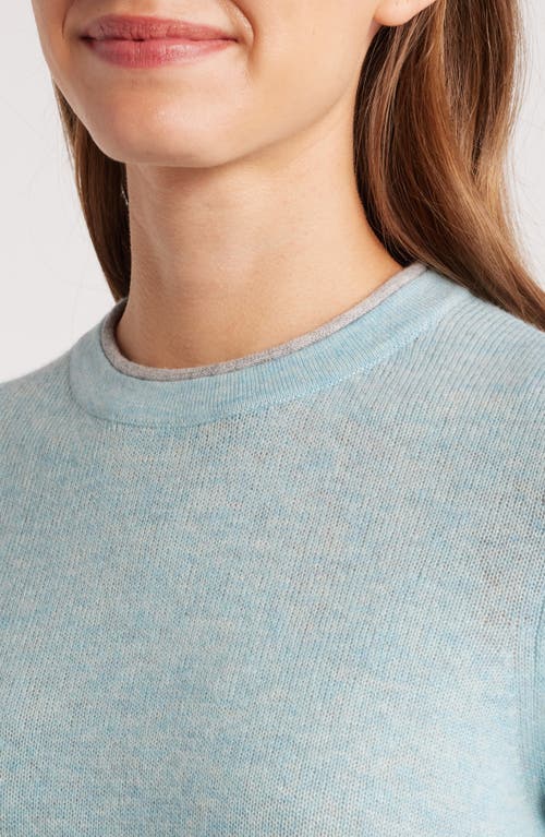 Shop Griffen Contrast Trim Wool & Cashmere Crewneck Sweater In Ice/light Grey