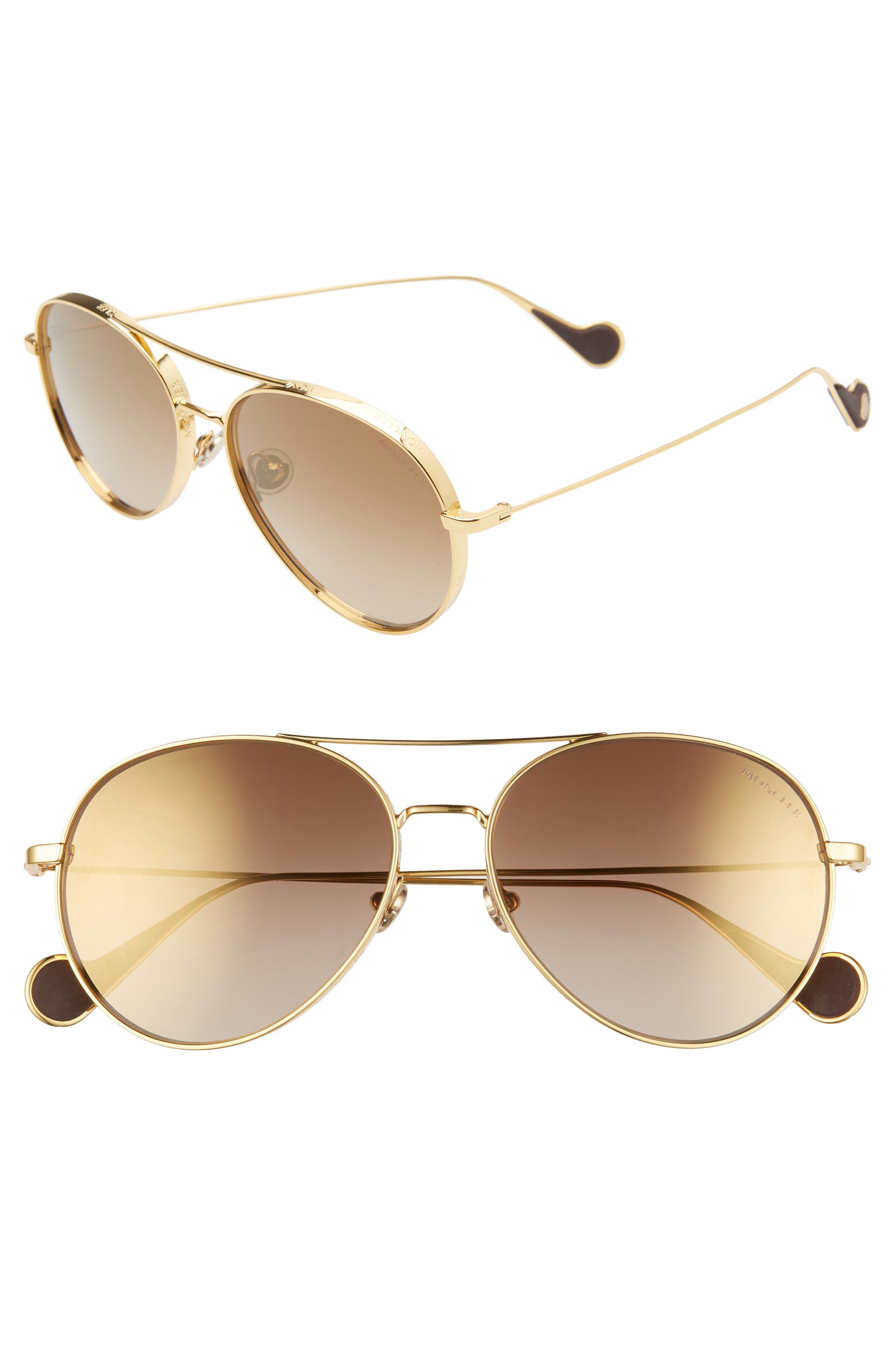 moncler 62mm mirrored aviator sunglasses