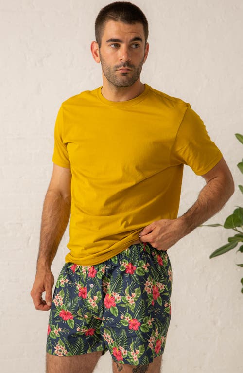 Shop Druthers Nyc Organic Cotton Oahu Hawaiian Print Boxer Short In Navy