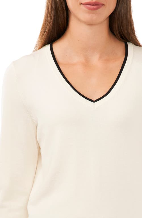 Shop Halogenr Halogen(r) Contrast Trim Sweater In Antique White/rich Black