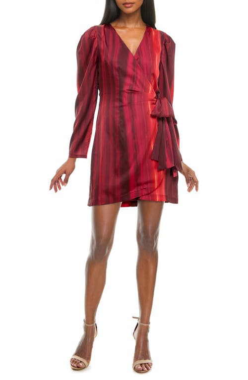 Shop Socialite Stripe Long Sleeve Satin Wrap Dress In Red Ombre