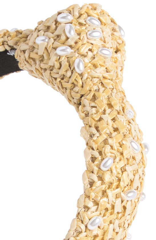 Lele Sadoughi Imitation Pearl Embellished Raffia Headband In Natural