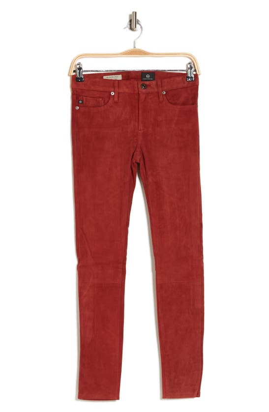 Shop Ag The Legging Ankle Skinny Leather Pants In Rust Red