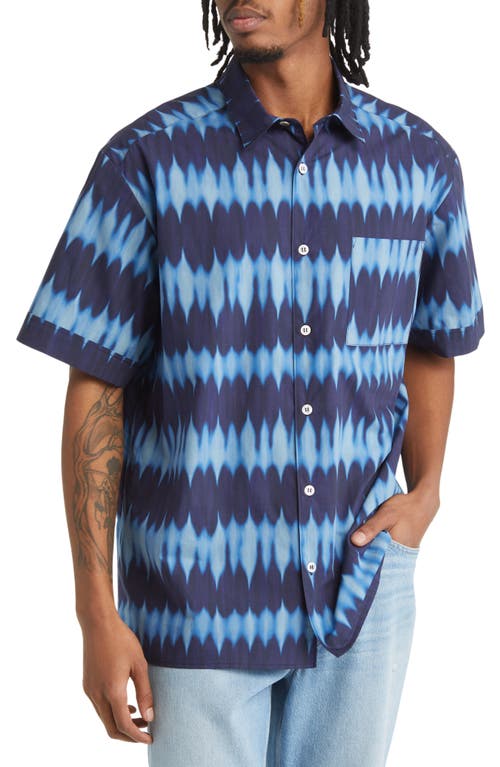 A. P.C. Ross Tie Dye Short Sleeve Cotton Button-Up Shirt in Blue at Nordstrom, Size Small