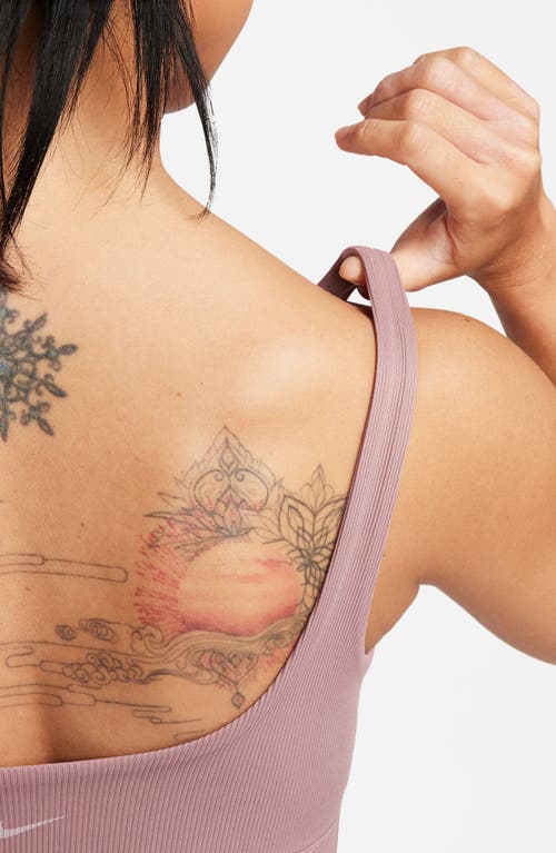Nike Women's Zenvy Rib Light-support Non-padded Longline Sports Bra In Smokey Mauve/white