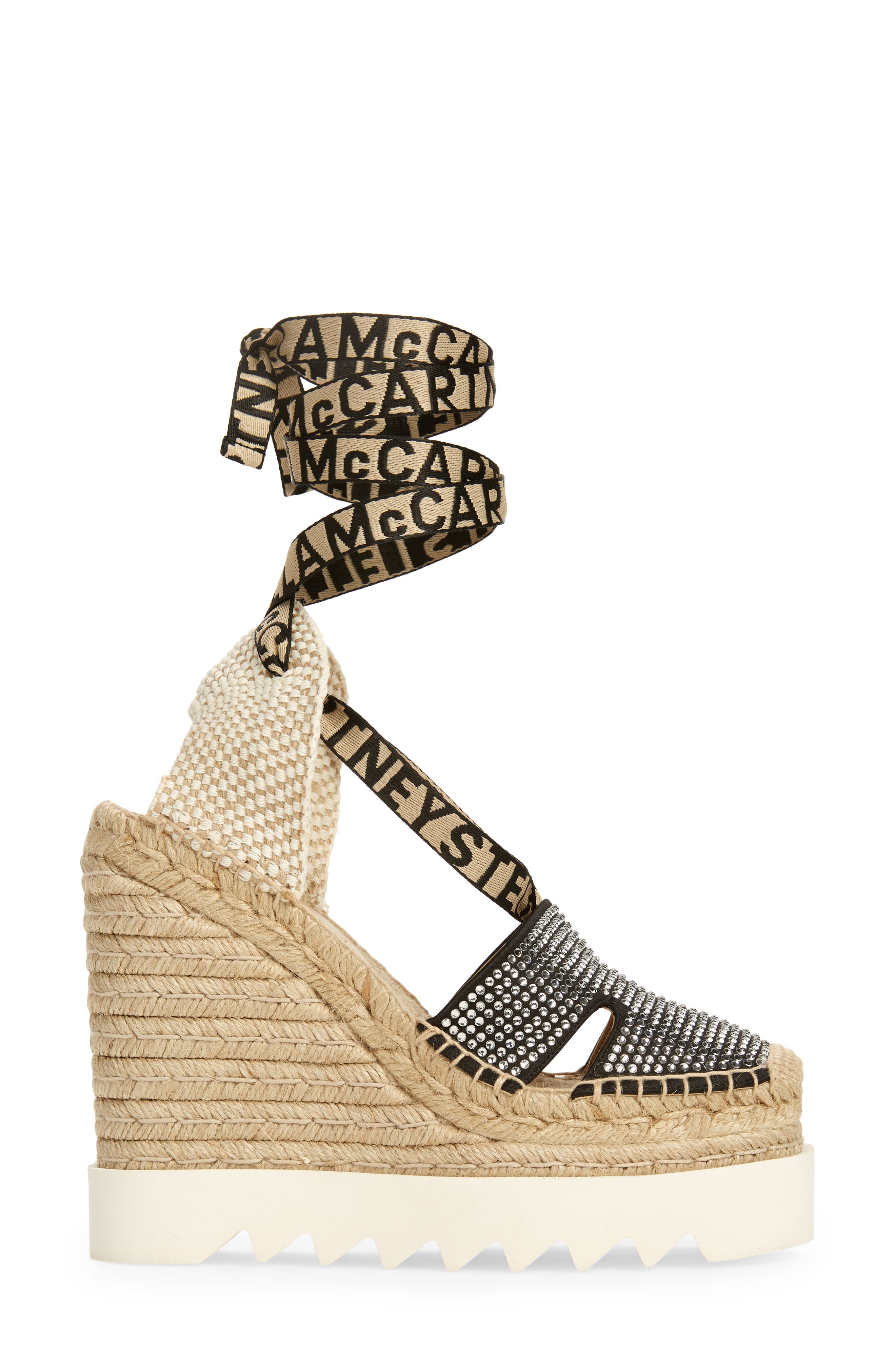 Stella McCartney Gaia Crystal Embellished Ankle Tie Espadrille Wedge