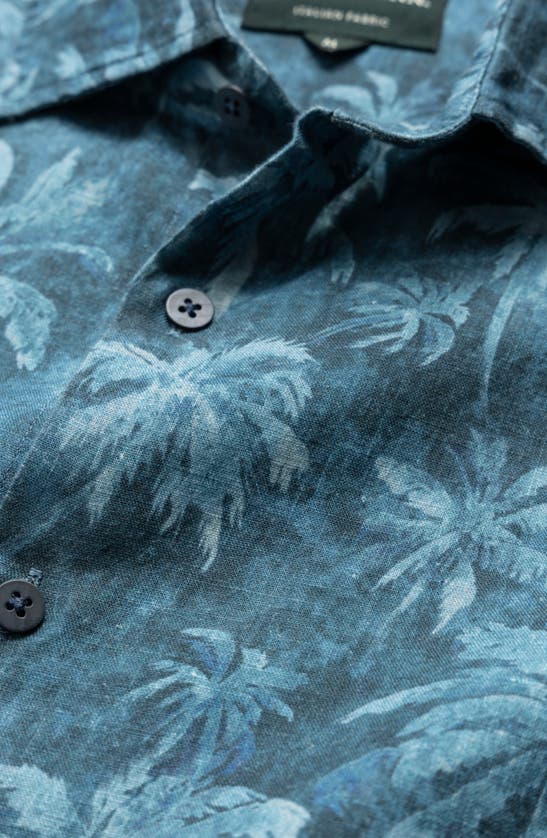Shop Rodd & Gunn Destiny Bay Palm Tree Print Short Sleeve Linen Button-up Shirt In Teal