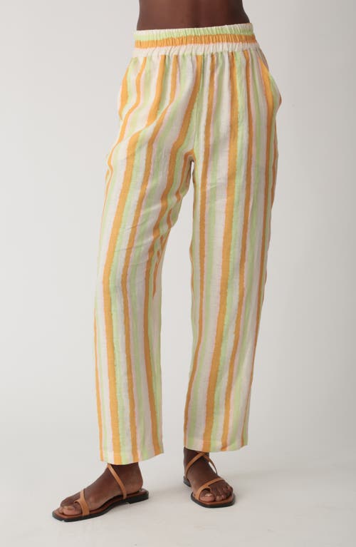 Weekend Stripe Linen Pants in Tangerine/Lime