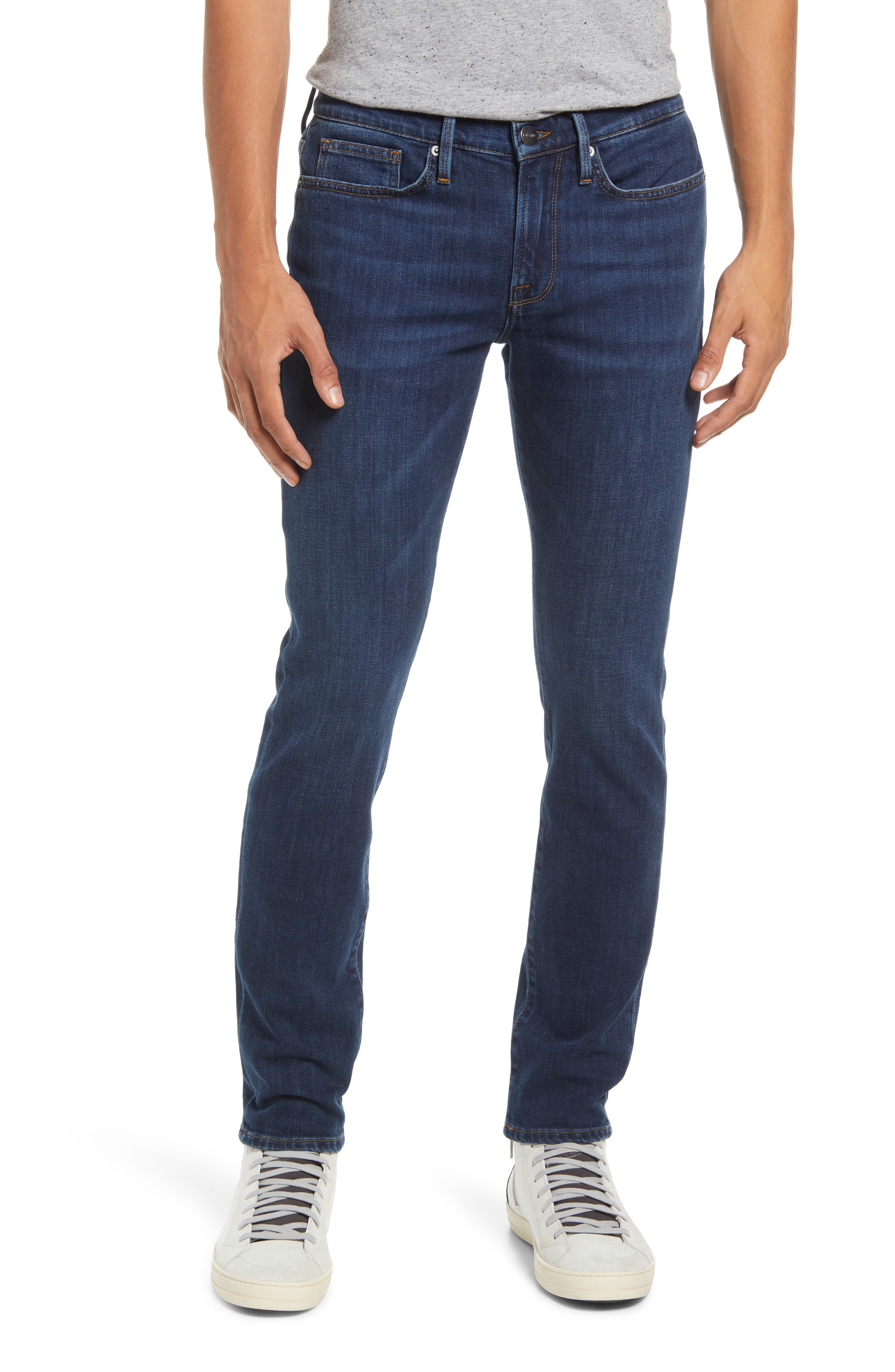 FRAME L'Homme Men's Ripped Skinny Fit Jeans in Blue Fin