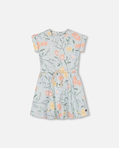 Deux Par Deux Girl's French Terry Dress Baby Blue With Printed Romantic Flower in Baby Blue With Romantic at Nordstrom