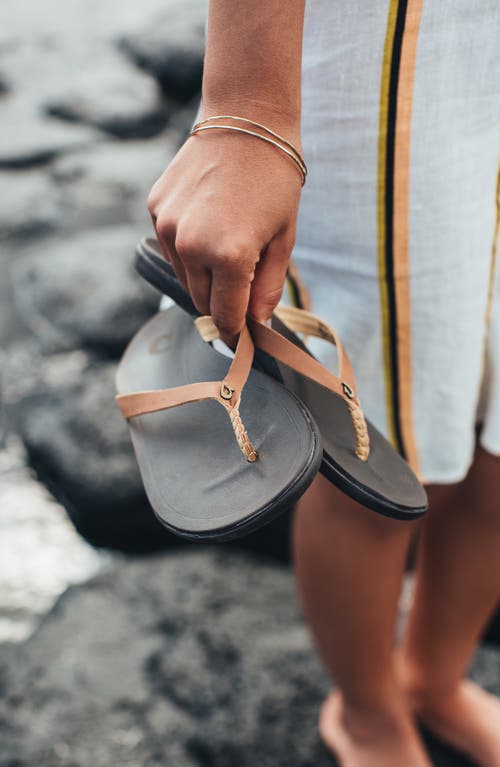 Shop Olukai Ho Opio Leather Flip Flop In Sahara/dark Java Leather