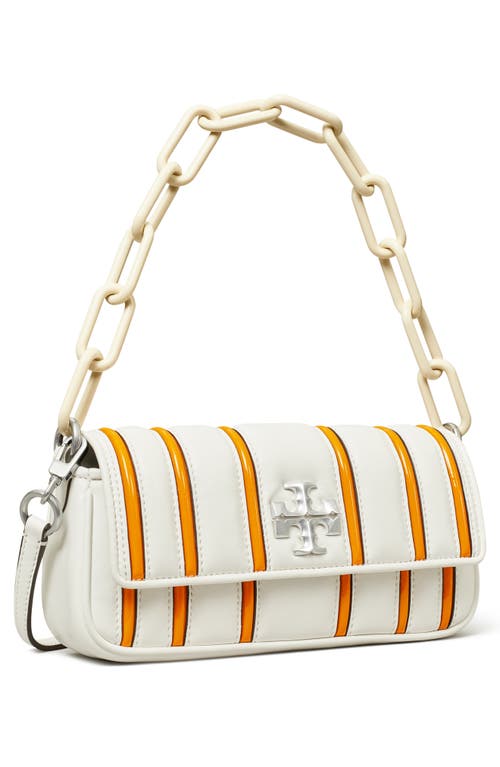 Shop Tory Burch Small Kira Stripe Bombe Convertible Shoulder Bag In Blanc/orange Citrine