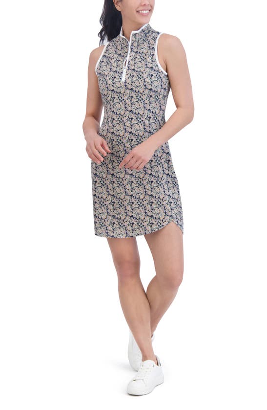 Shop Sage Collective Sage Collective Sleeveless Floral Print Half Zip Polo Dress<br /> In Myth
