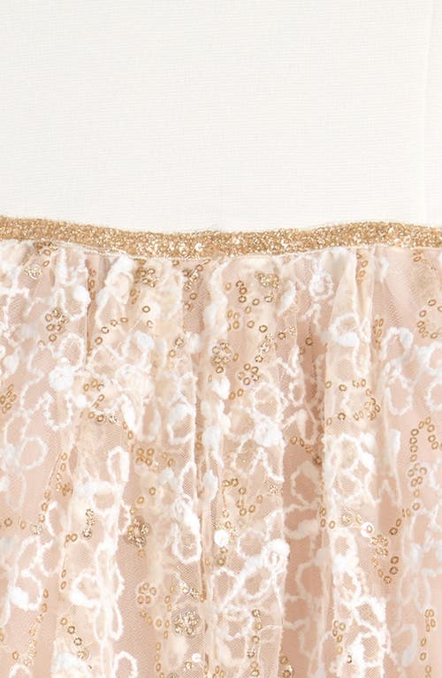 Zunie Kids' Ponte Sequin Party Dress In Ivory/gold