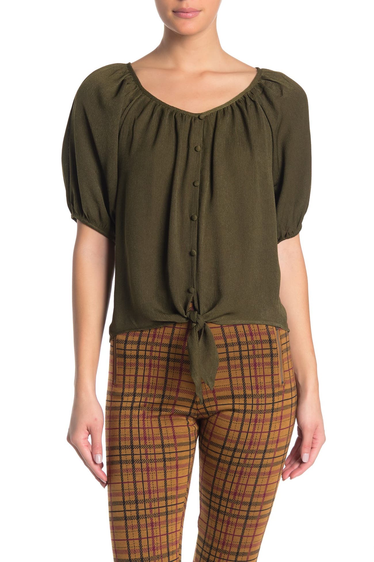 Blu Pepper Tie Front Woven Top Nordstrom Rack