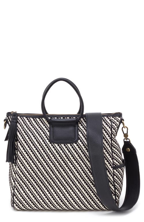 HOBO Sheila Woven Leather Satchel in Black White Weave at Nordstrom