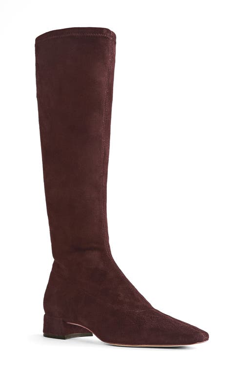 Reformation Raven Knee High Boot In Espresso Stretch Suede