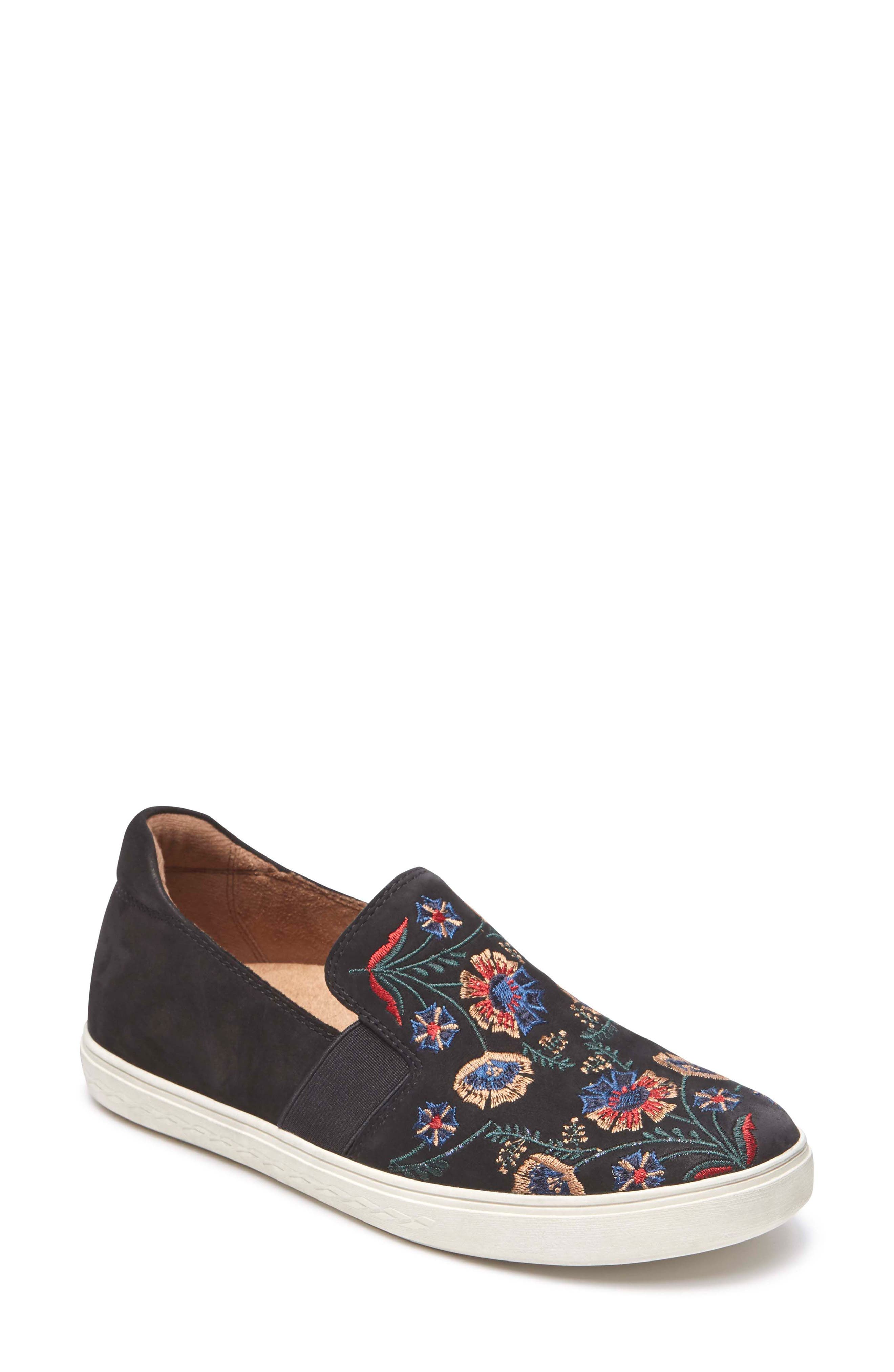 Cobb Hill Flower Embroidered Slip-On Sneaker- Black