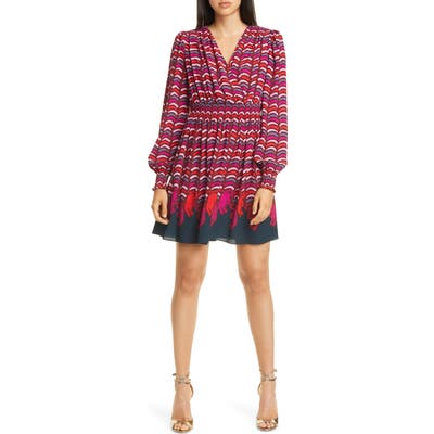 Kate Spade New York Rawr Print Long Sleeve Smocked Dress, Red