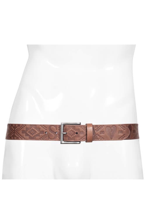 Shop Allsaints Embossed Leather Belt In Dark Tan