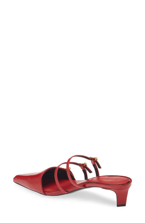 Shop Rebecca Minkoff Buckle Pointed Toe Kitten Heel Mule In Seduction Red