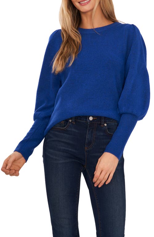 CeCe Puff Sleeve Crewneck Sweater in Royal Blue